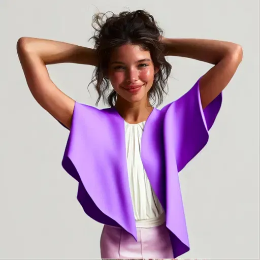 Lavender cape blazer with arm slits.